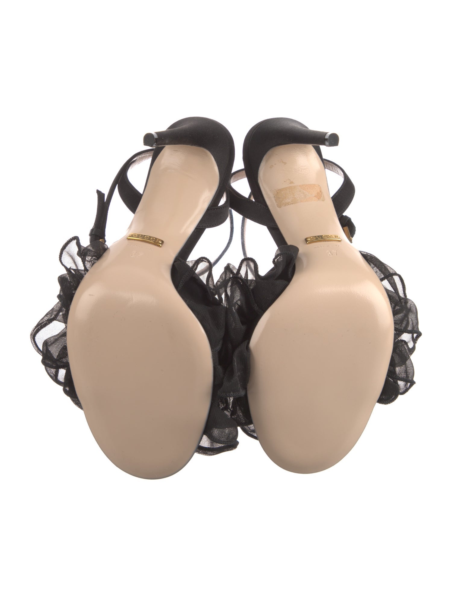 Gucci Double G Logo Satin Slingback Sandals